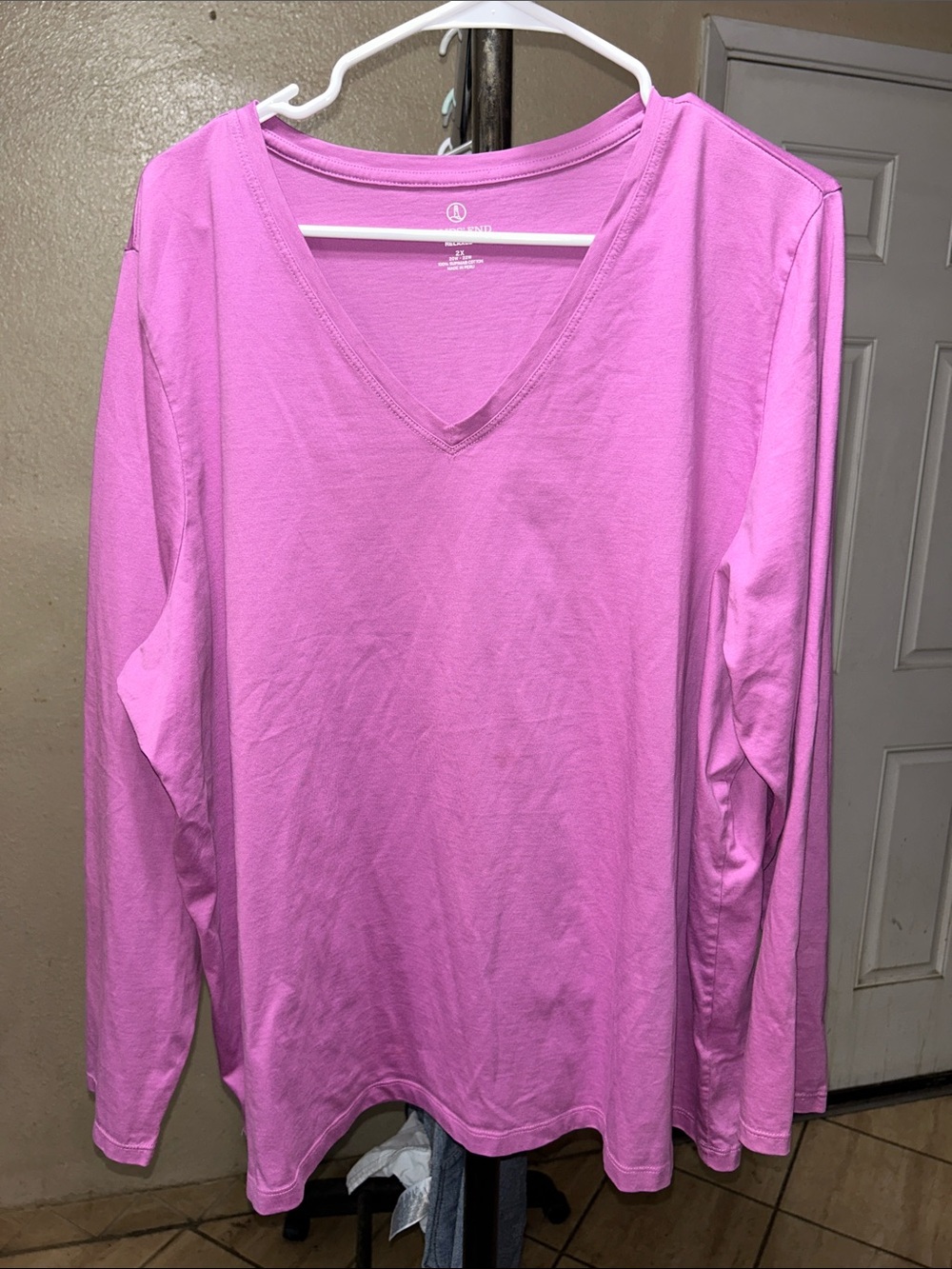 Lands End Women's V-Neck Long Sleeve Top - Pink